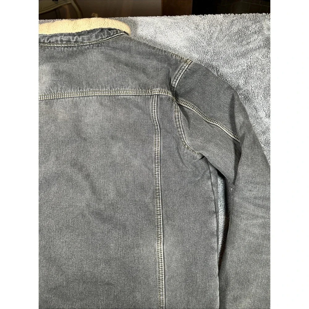 JYG Sherpa Lined Denim Trucker Jacket Gray Washed Button Front Men‎ L